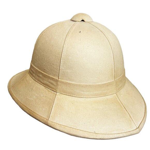 Safari British Wolseley Pith Tan Khaki Cloth Covered Helmet Hat Vtg - Picture 1 of 14